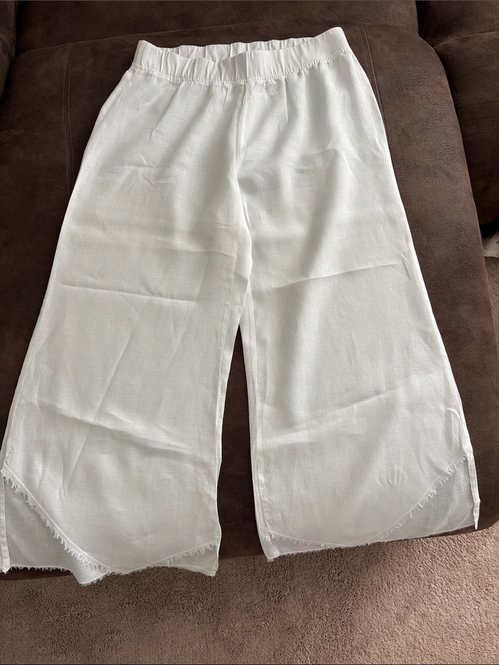 Wearables Wide Leg White Crop Pants - Lightweight Linen-Blend